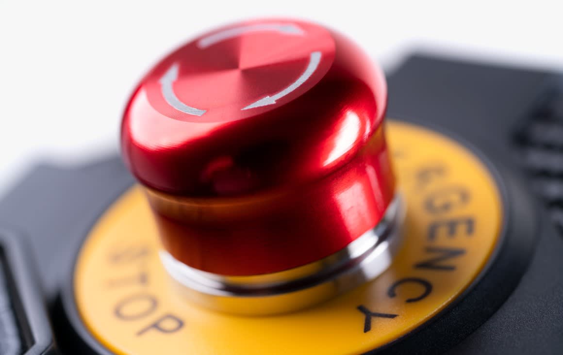 Brushed aluminium E-stop button