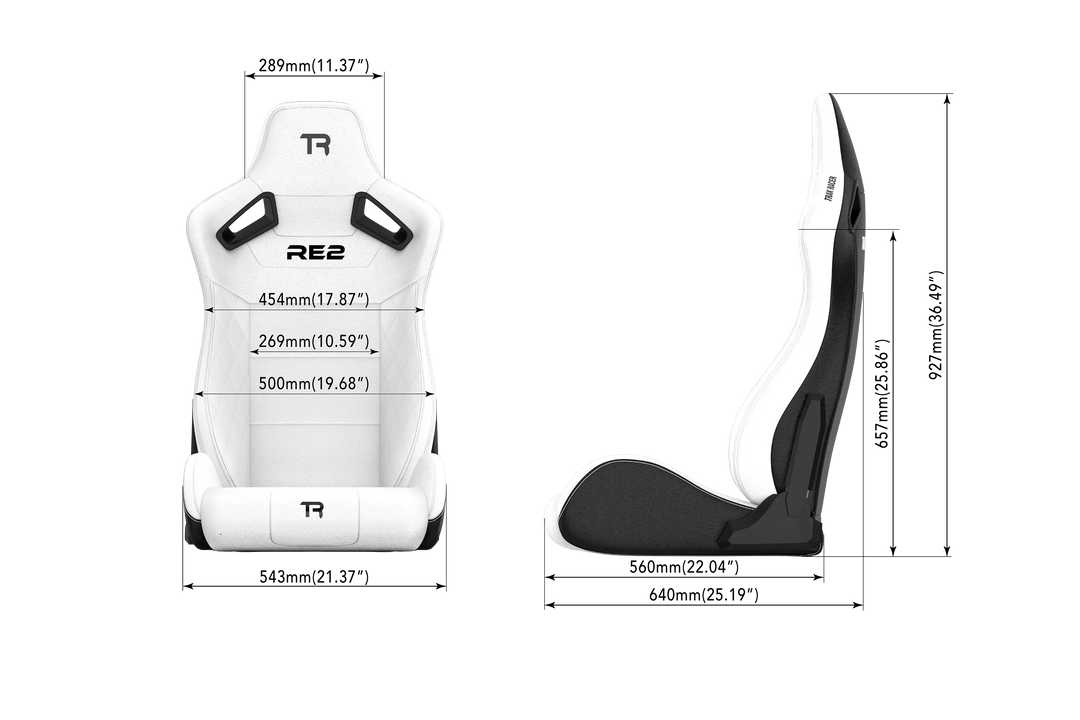 RE2 Dual-Lock Reclining Sim Racing Seat - White Diamond-Stitched Leather-Style