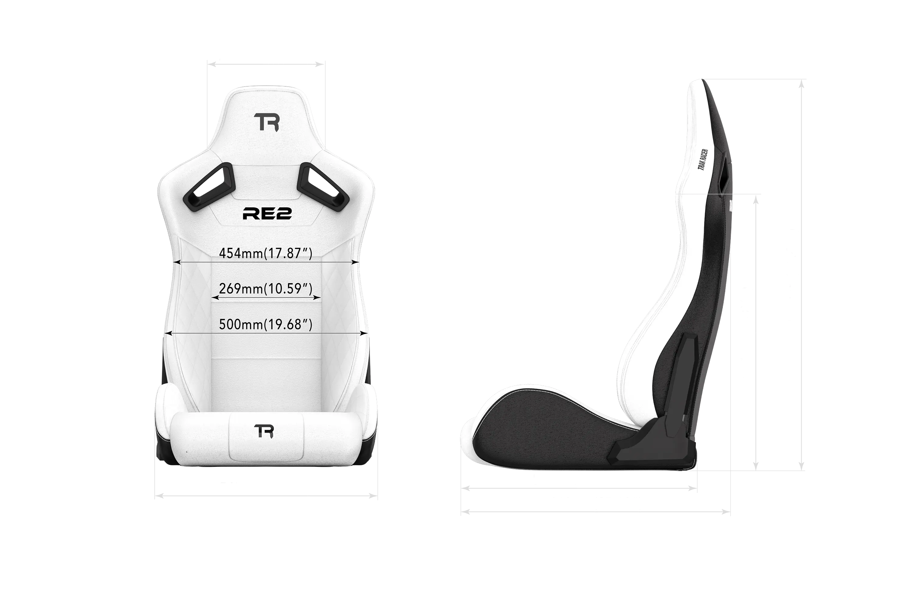 RE2 Dual-Lock Reclining Sim Racing Seat - White Diamond-Stitched Leather-Style