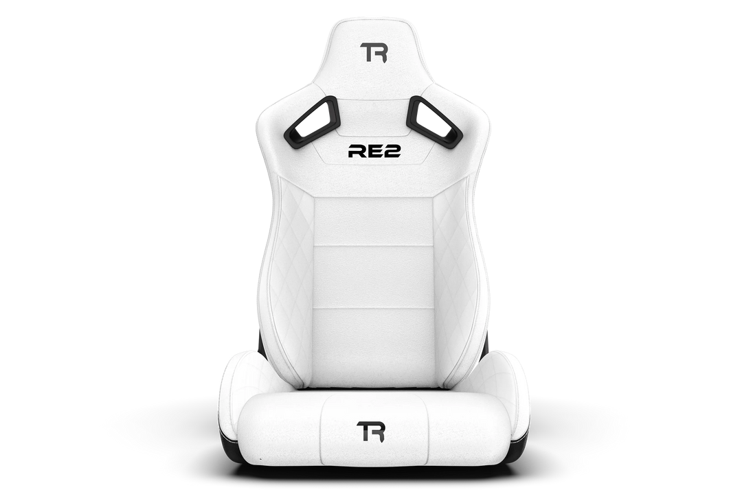 RE2 Dual-Lock Reclining Sim Racing Seat - White Diamond-Stitched Leather-Style