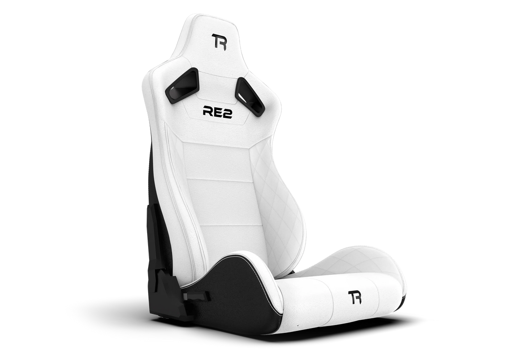 RE2 Dual-Lock Reclining Sim Racing Seat - White Diamond-Stitched Leather-Style