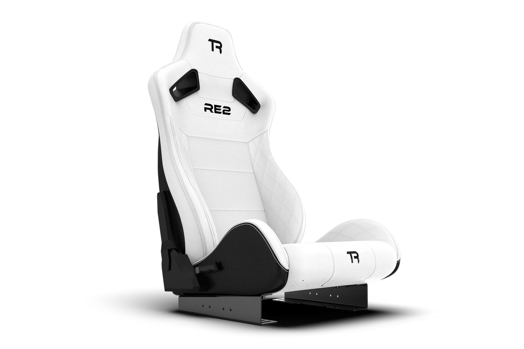 RE2 Dual-Lock Reclining Sim Racing Seat - White Diamond-Stitched Leather-Style