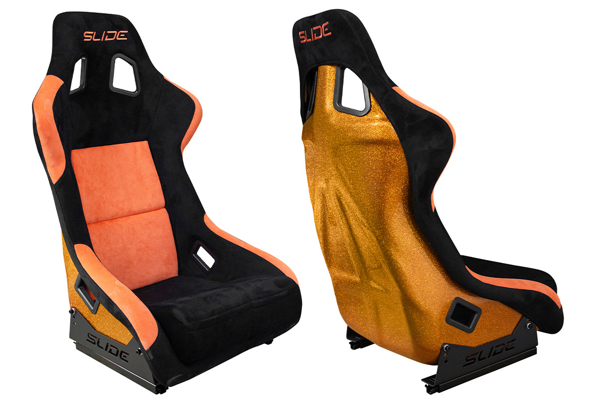 Racing seat SLIDE KS2 Premium Black & Orange Suede Gold Glitter