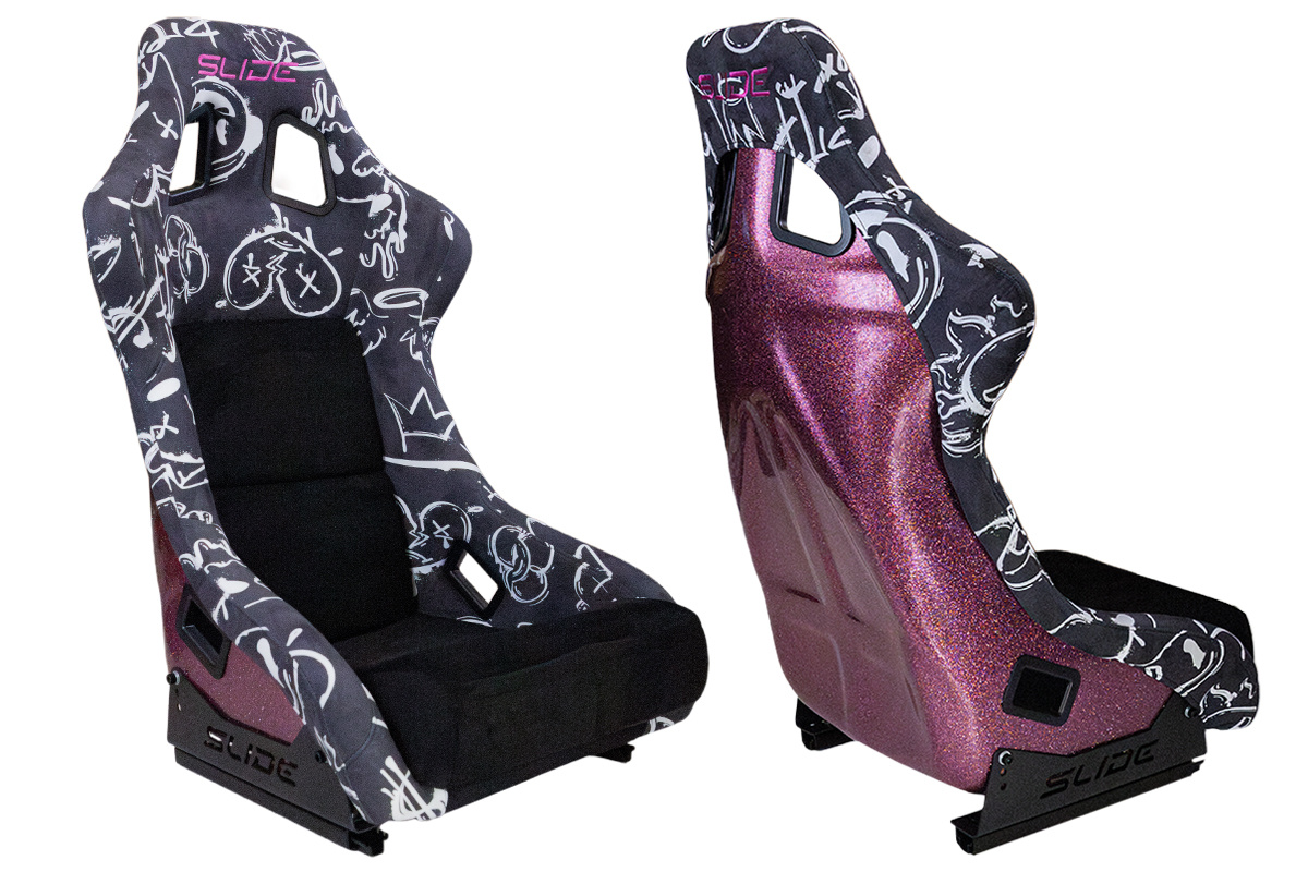 Racing seat SLIDE KS2 Premium Black & Spray Graffiti Velour Pink Glitter