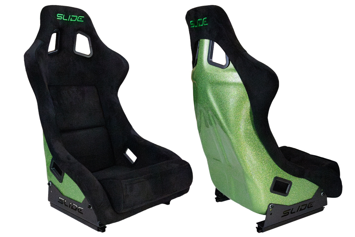 Racing seat SLIDE KS2 Premium Black & Velour Green Glitter