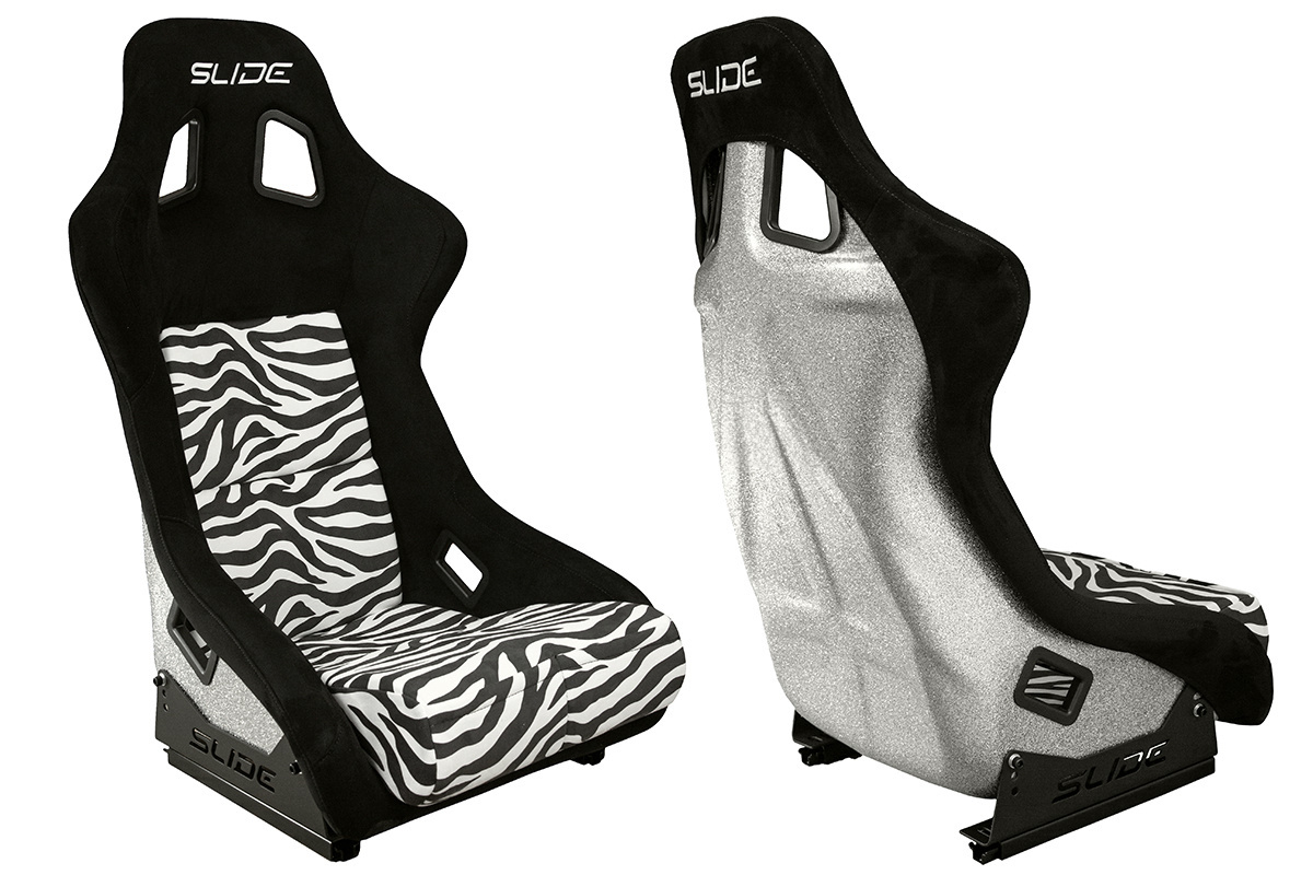 Racing seat SLIDE KS2 Premium Black & Zebra Suede Silver Glitter