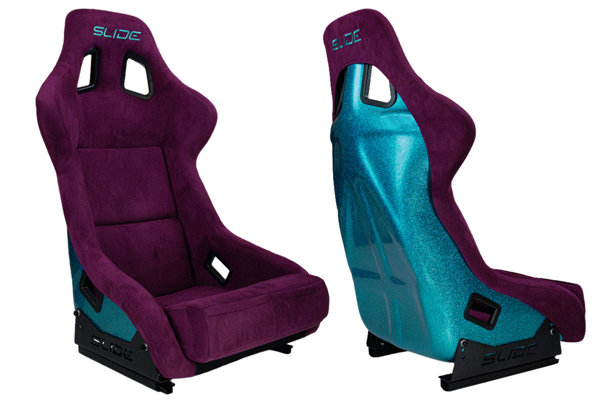 Racing seat SLIDE KS2 Premium Dark Purple Velour & Sea-Blue Glitter