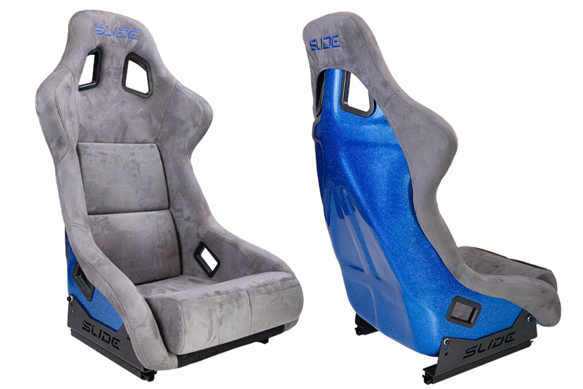 Racing seat SLIDE KS2 Premium Grey Velour & Blue Glitter