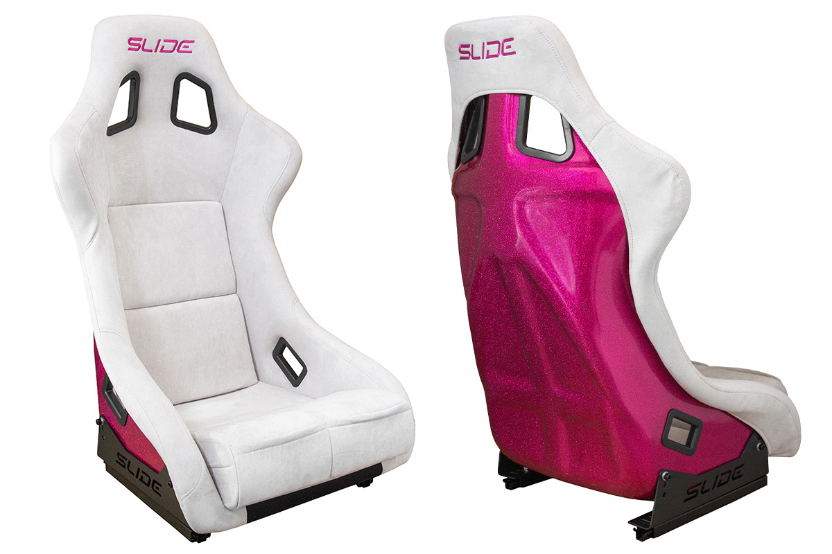 Racing seat SLIDE KS2 Premium Light Grey Suede Bright Pink Glitter