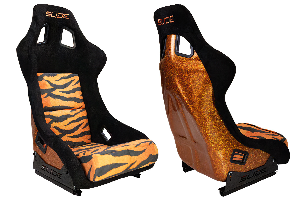 Racing seat SLIDE KS2 Premium Orange Black & Graphic Tiger Velour Orange Glitter