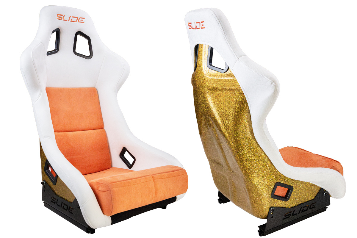 Racing seat SLIDE KS2 Premium White Orange Velour & Orange Glitter