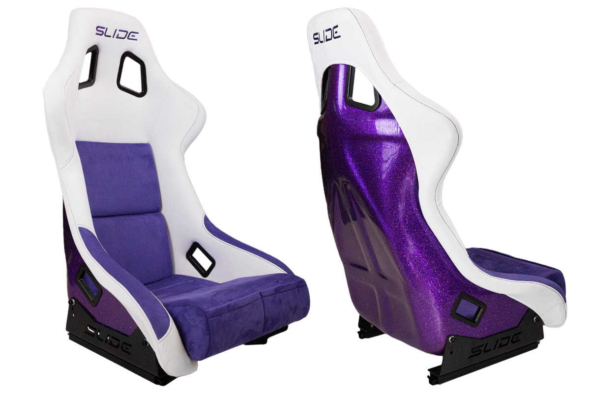 Racing seat SLIDE KS2 Premium White Purple Velour & Purple Glitter