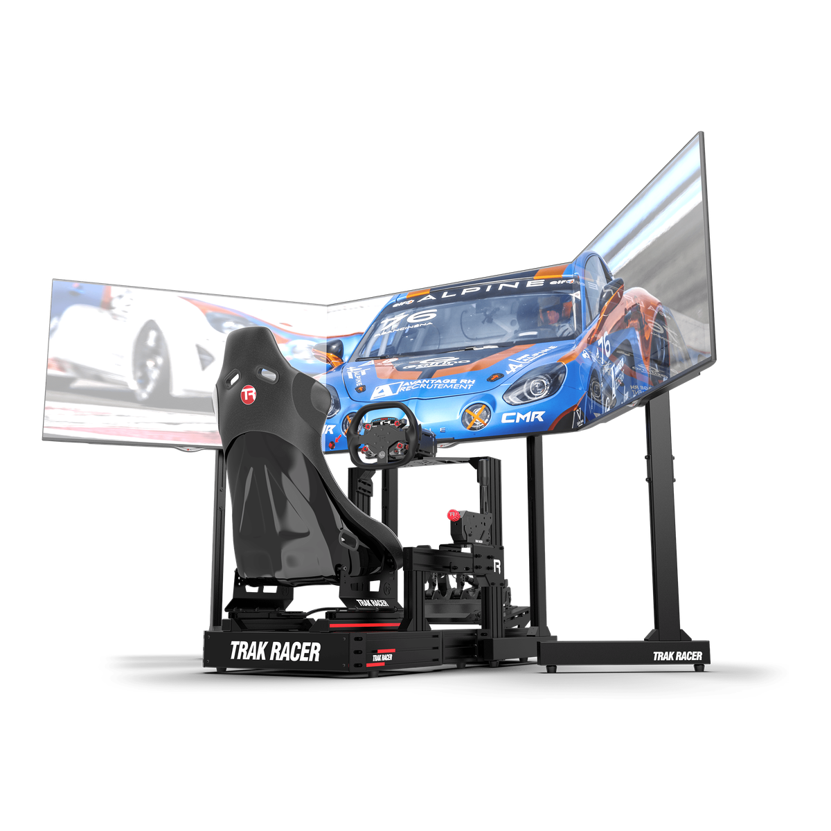 Freestanding Triple (3) Monitor Stand with Extra Leg Supports – Up to 55" Displays for Sim Racing, Flight Simulation & Truck Simulators